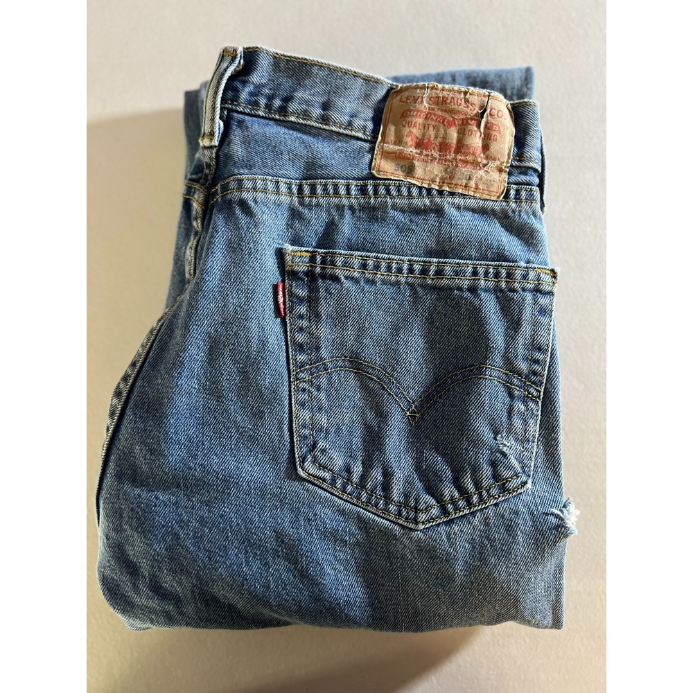 Levis 505 Straight Fit Jeans Mens W30 L30 Fits 30x29 Medium Wash Distressed